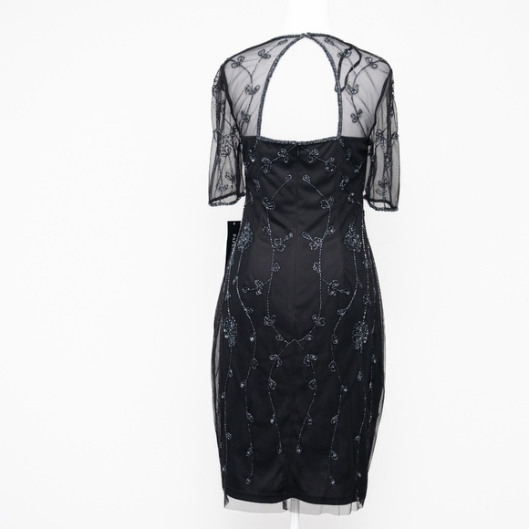 Adrianna Papell - Mesh-Sleeve Beaded Dress - Picture 3 of 13